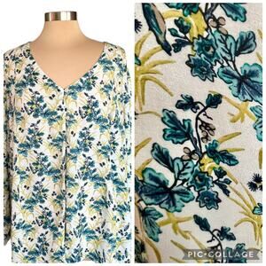 J. Jill Popover Top Womens 3X Cream Teal Floral Print Womens 3X Peasant Cottage